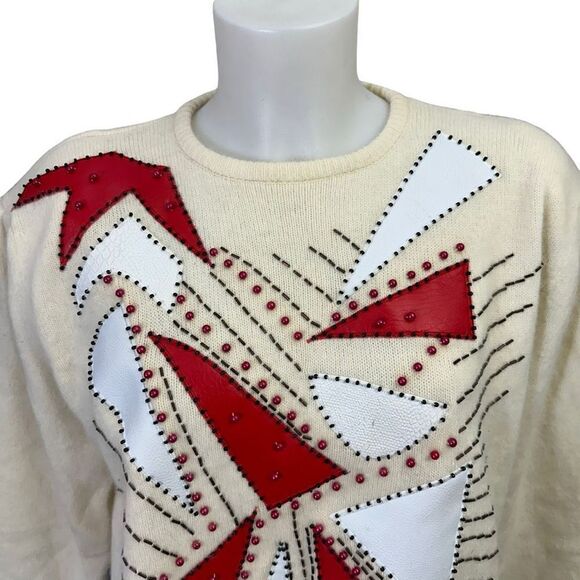 TED LAPIDUS Angora Lambswool Knit Patchwork Vintage‎ Sweater Puff Sleeves sz M - Picture 3 of 11